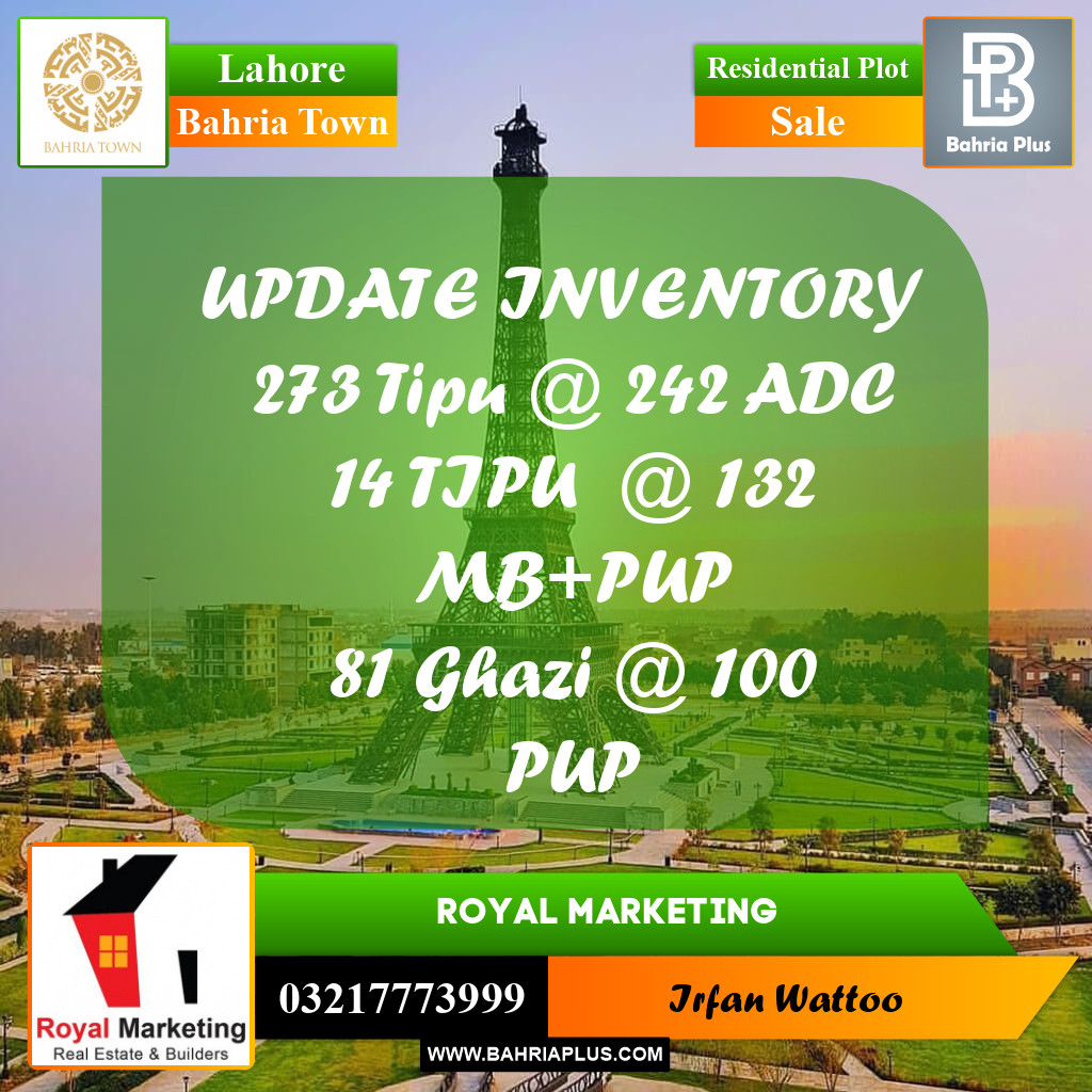 Residential Plot for Sale in Sector F - Tipu Sultan Block - Bahria Town, Lahore - (BP-174967)