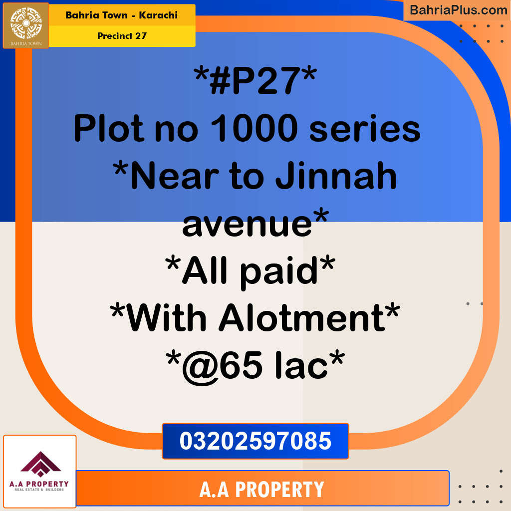 Residential Plot for Sale in Precinct 27 - Bahria Town, Karachi - (BP-174988)