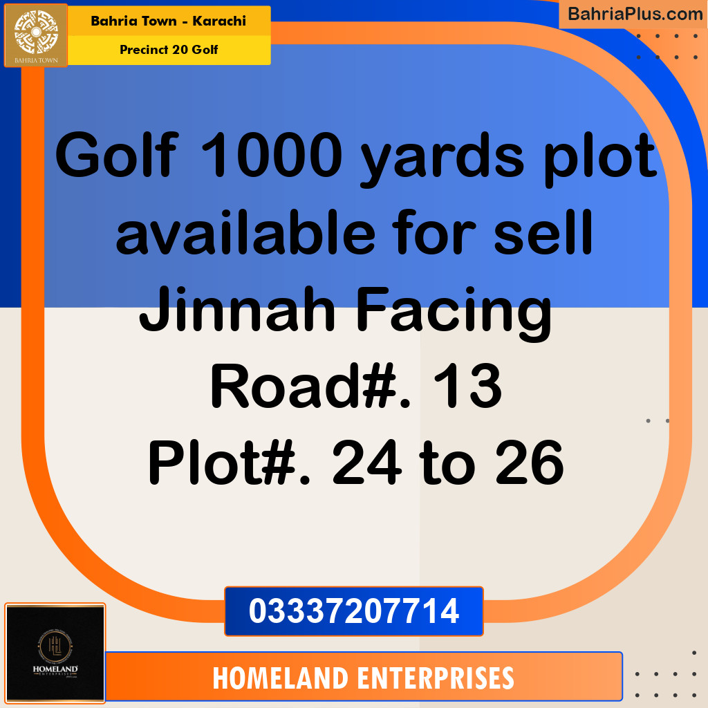 1000 Sq. Yards Residential Plot for Sale in Precinct 20 Golf -  Bahria Town, Karachi - (BP-175006)