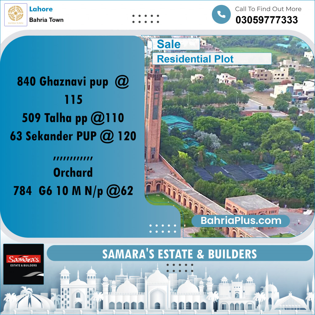 Residential Plot for Sale in Sector F - Ghaznavi Block - Bahria Town, Lahore - (BP-175014)