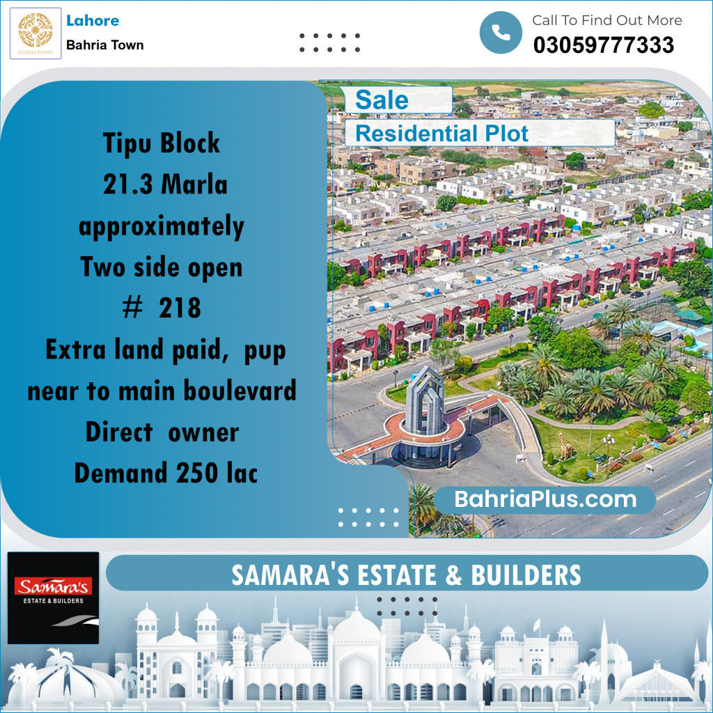 Residential Plot for Sale in Sector F - Tipu Sultan Block -  Bahria Town, Lahore - (BP-175015)
