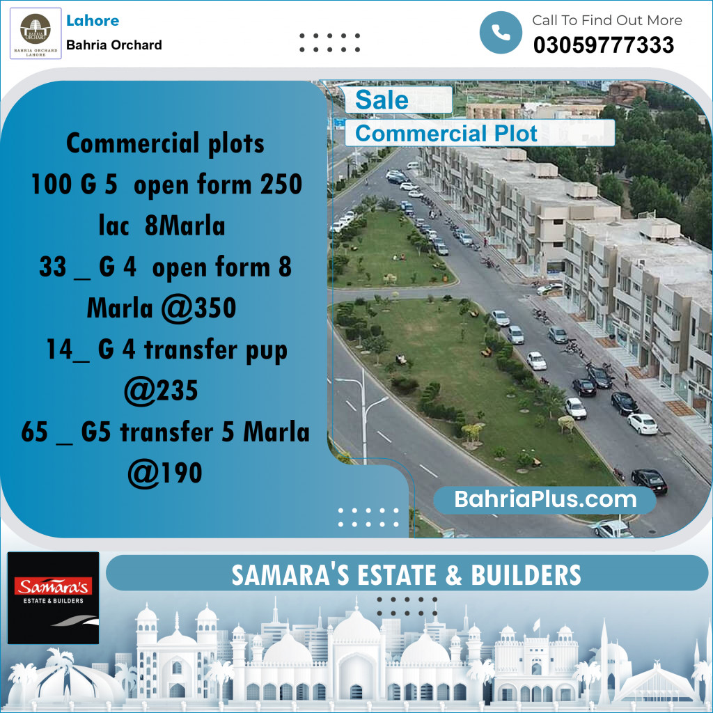 Commercial Plot for Sale in Phase 4 - G5 Commercial -  Bahria Orchard, Lahore - (BP-175020)