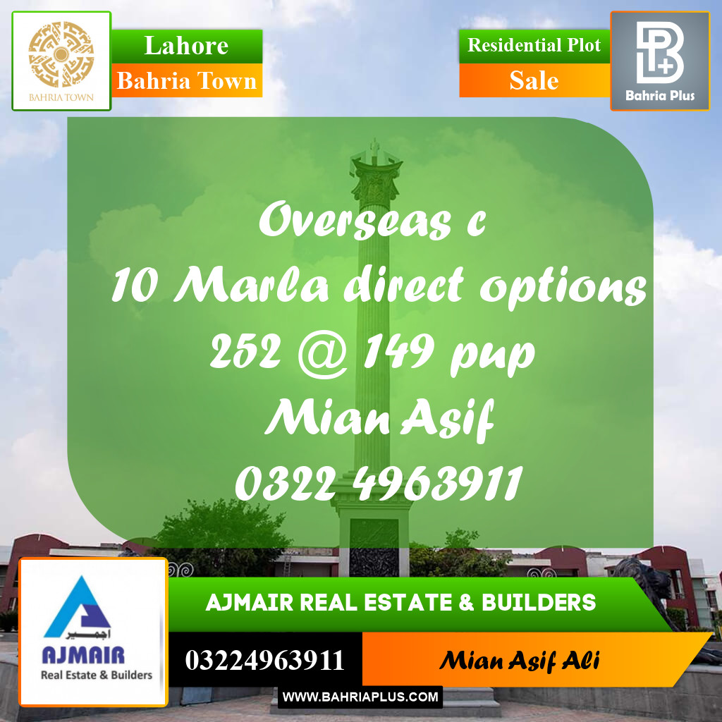 Residential Plot for Sale in Overseas C -  Bahria Town, Lahore - (BP-175032)