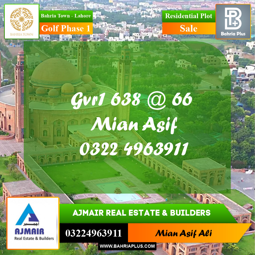 Residential Plot for Sale in Golf Phase 1 -  Bahria Town, Lahore - (BP-175038)