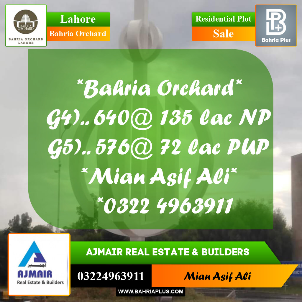 Residential Plot for Sale in Phase 4 - G4 Block -  Bahria Orchard, Lahore - (BP-175042)