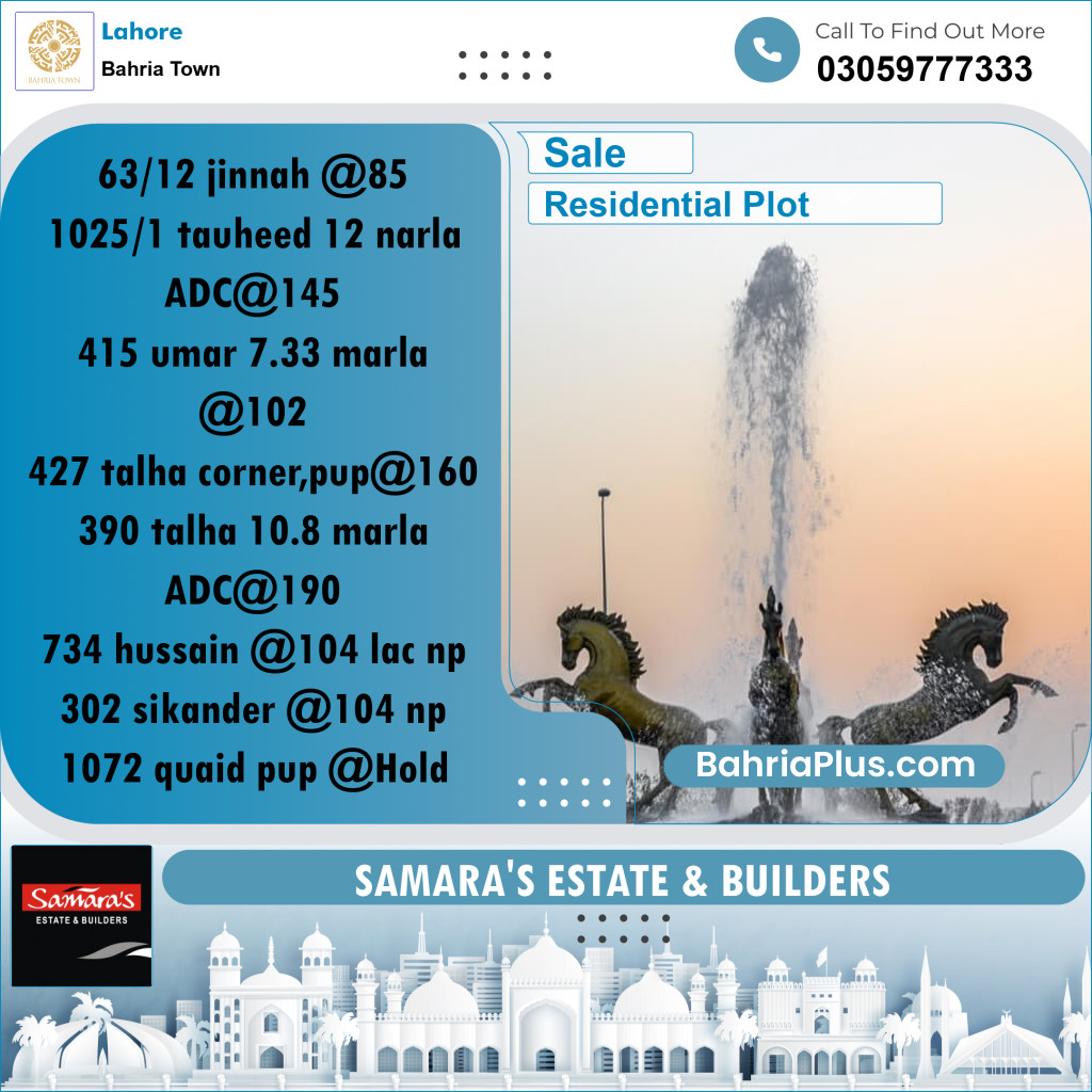 Residential Plot for Sale in Sector E - Jinnah Block -  Bahria Town, Lahore - (BP-175048)