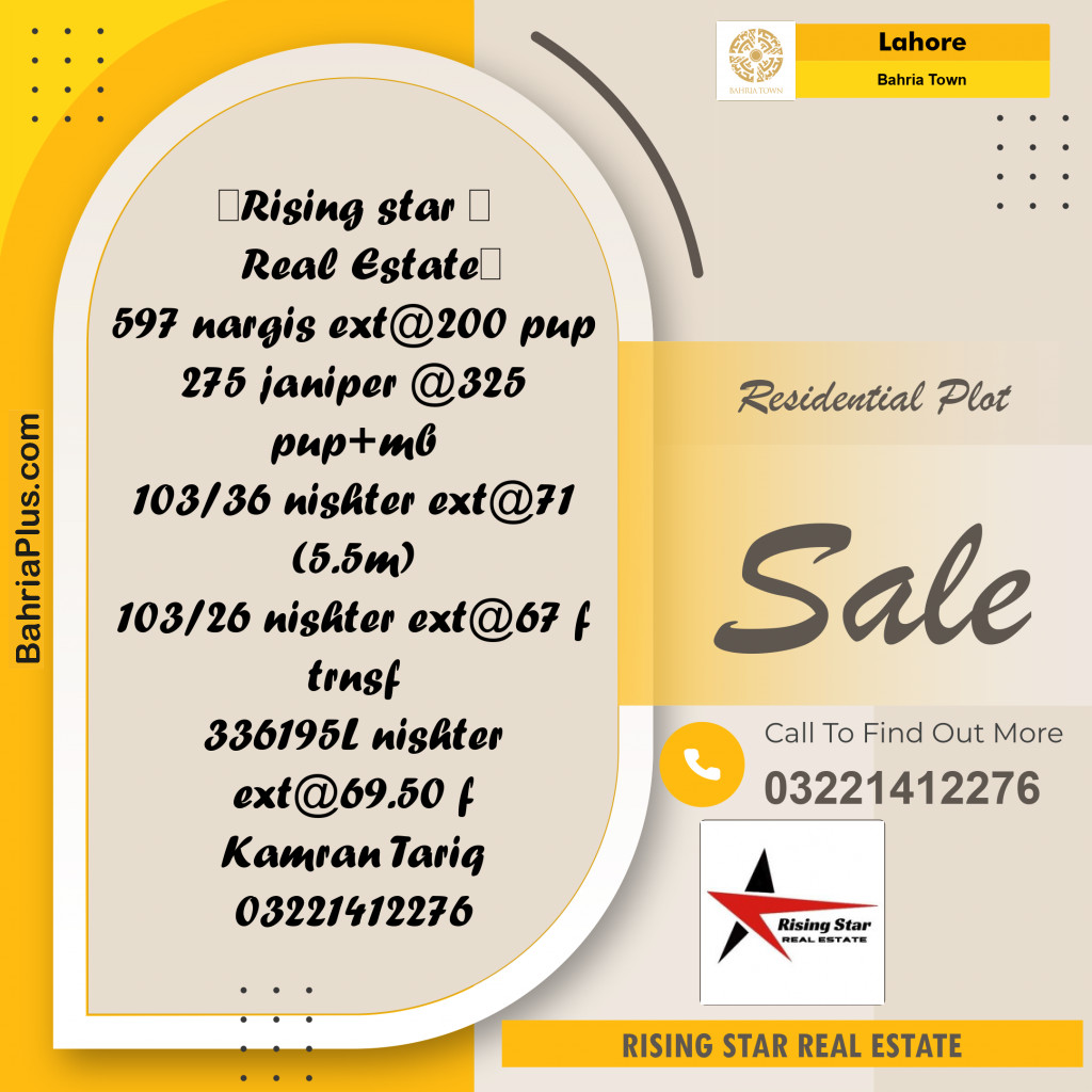 Residential Plot for Sale in Sector C - Nargis/Hussain Ext. -  Bahria Town, Lahore - (BP-175056)
