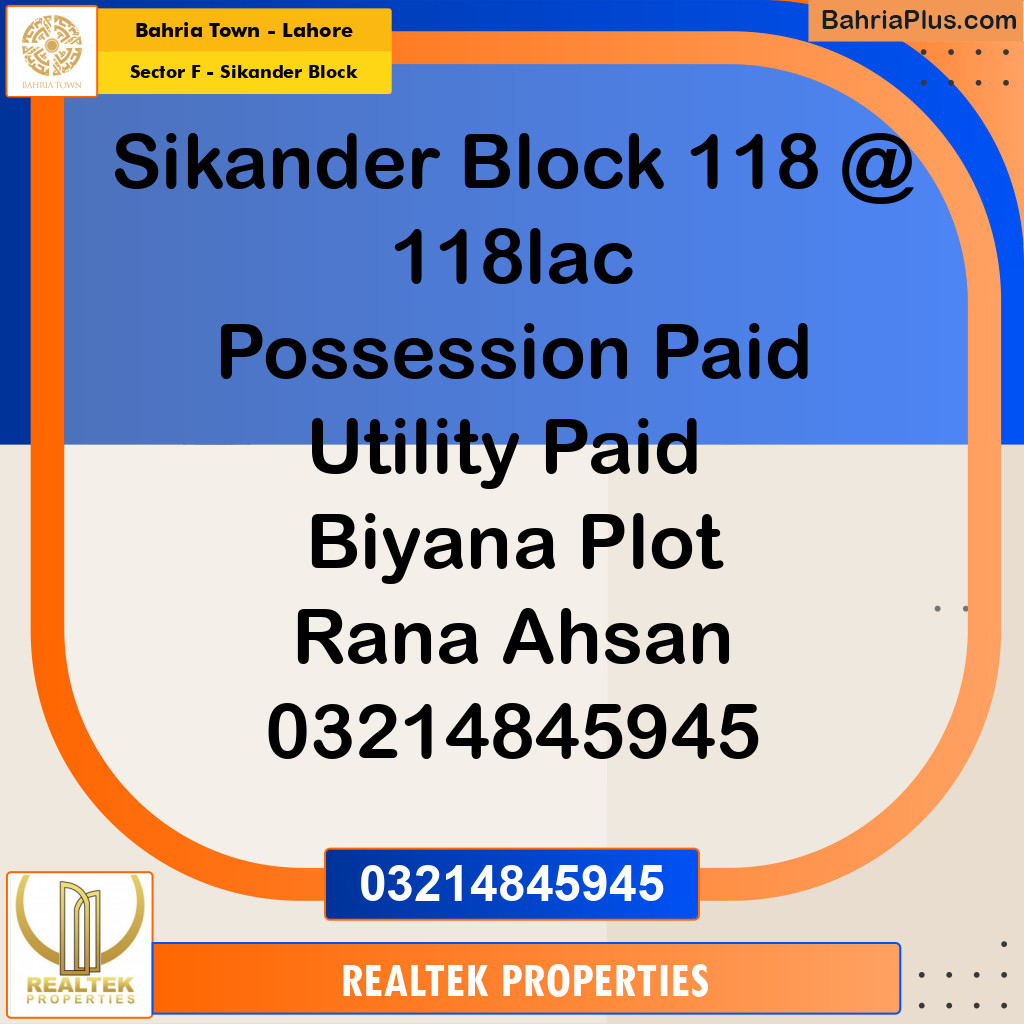 Residential Plot for Sale in Sector F - Sikander Block -  Bahria Town, Lahore - (BP-175076)