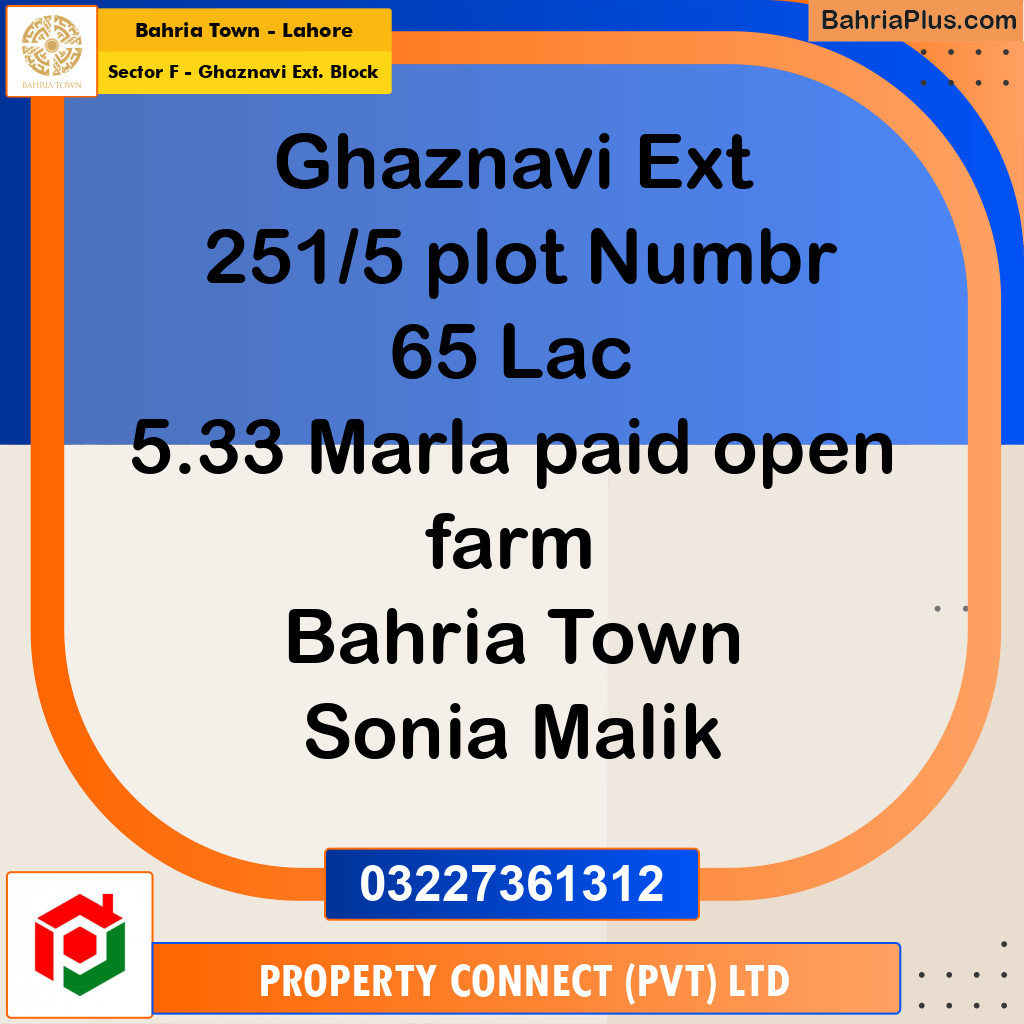 Residential Plot for Sale in Sector F - Ghaznavi Ext. Block -  Bahria Town, Lahore - (BP-175109)