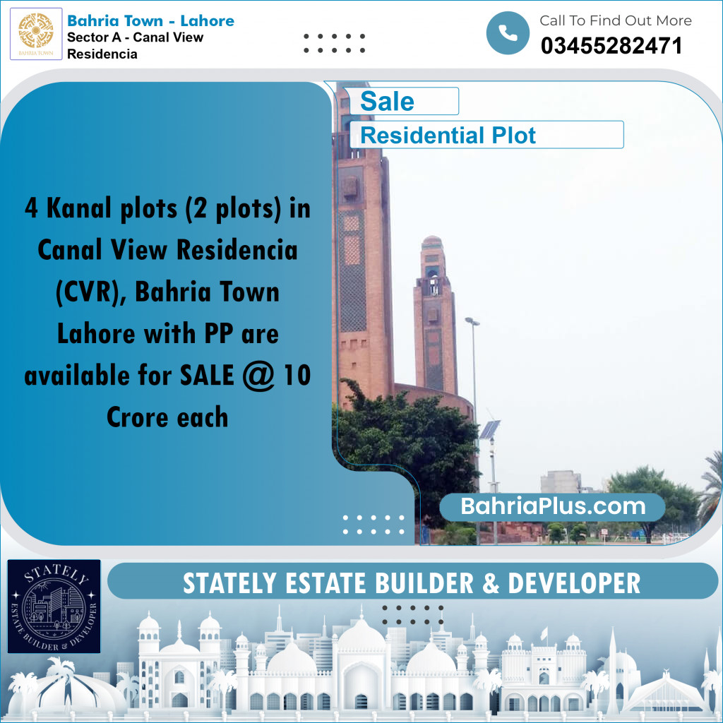 Residential Plot for Sale in Sector A - Canal View Residencia -  Bahria Town, Lahore - (BP-175129)