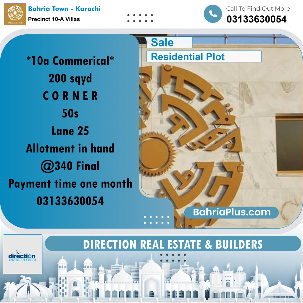 200 Sq. Yards Residential Plot for Sale in Precinct 10-A Villas -  Bahria Town, Karachi - (BP-175161)