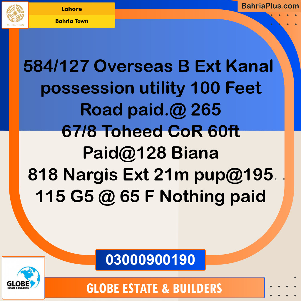 Residential Plot for Sale in Overseas B Ext -  Bahria Town, Lahore - (BP-175179)