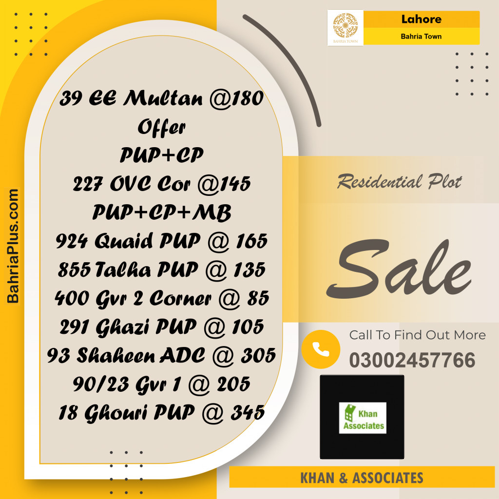Residential Plot for Sale in Sector D - EE Multan Block -  Bahria Town, Lahore - (BP-175222)