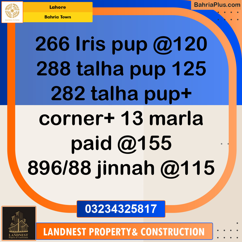Residential Plot for Sale in Sector C - Iris Block -  Bahria Town, Lahore - (BP-175324)