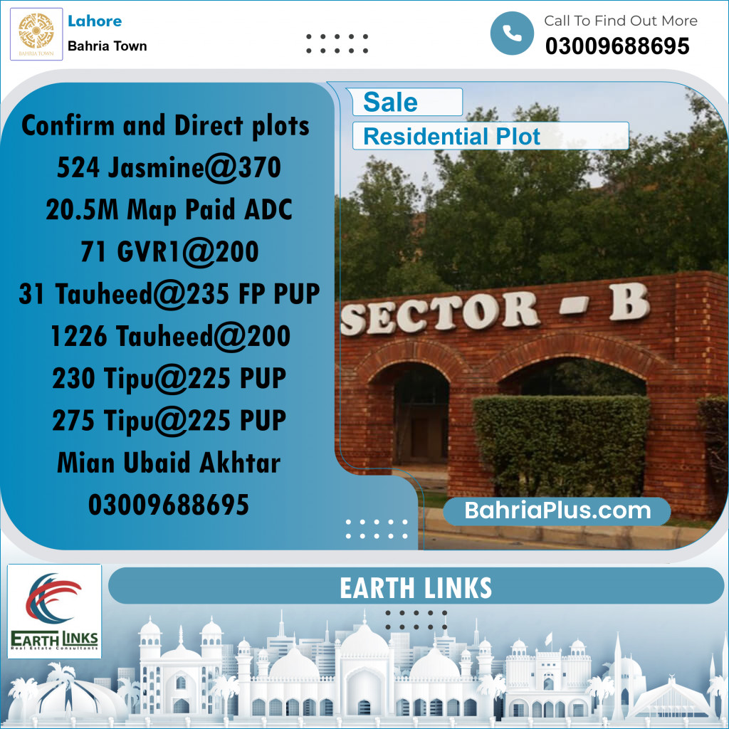 Residential Plot for Sale in Sector C - Jasmine Block -  Bahria Town, Lahore - (BP-175329)