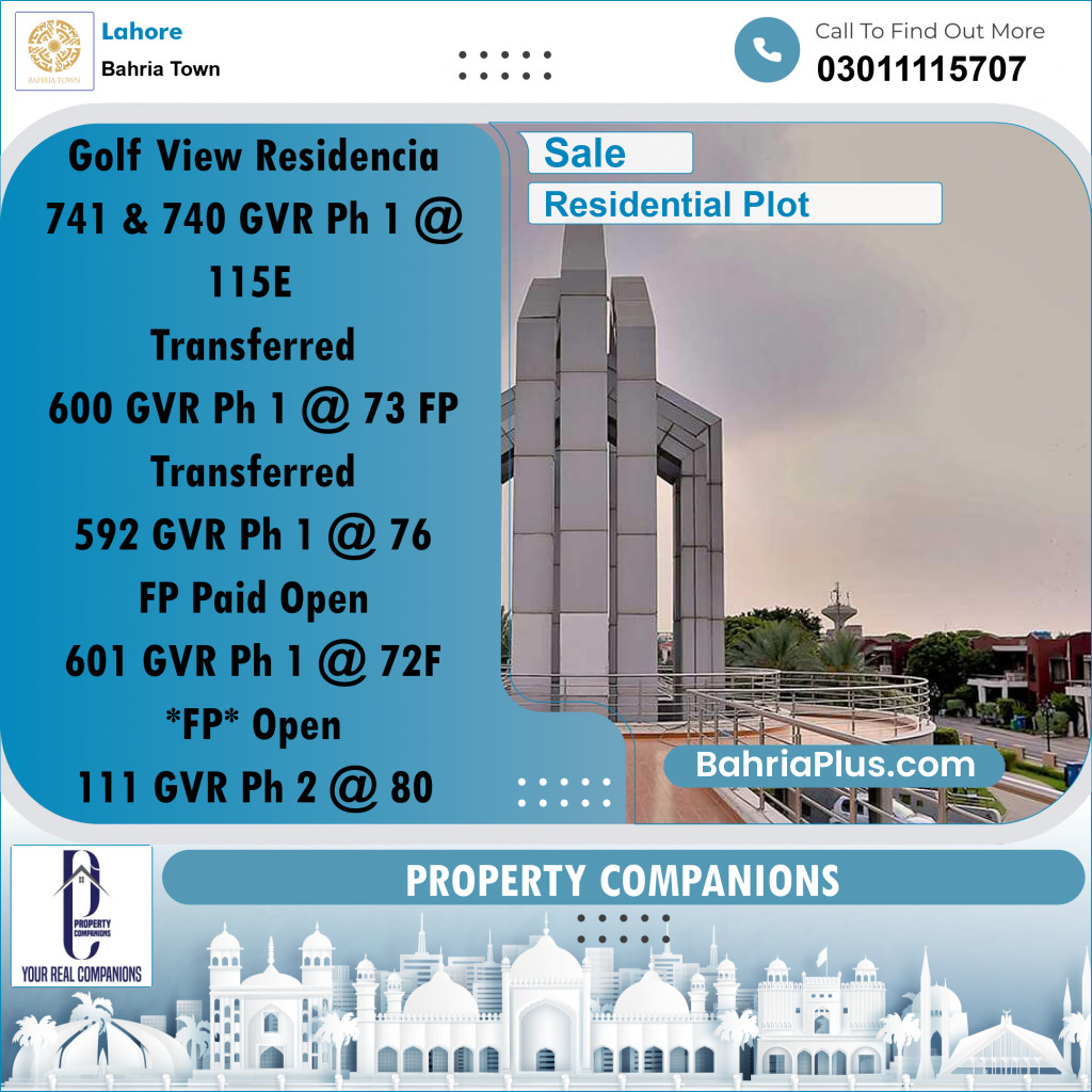 Residential Plot for Sale in Golf Phase 1 -  Bahria Town, Lahore - (BP-175333)