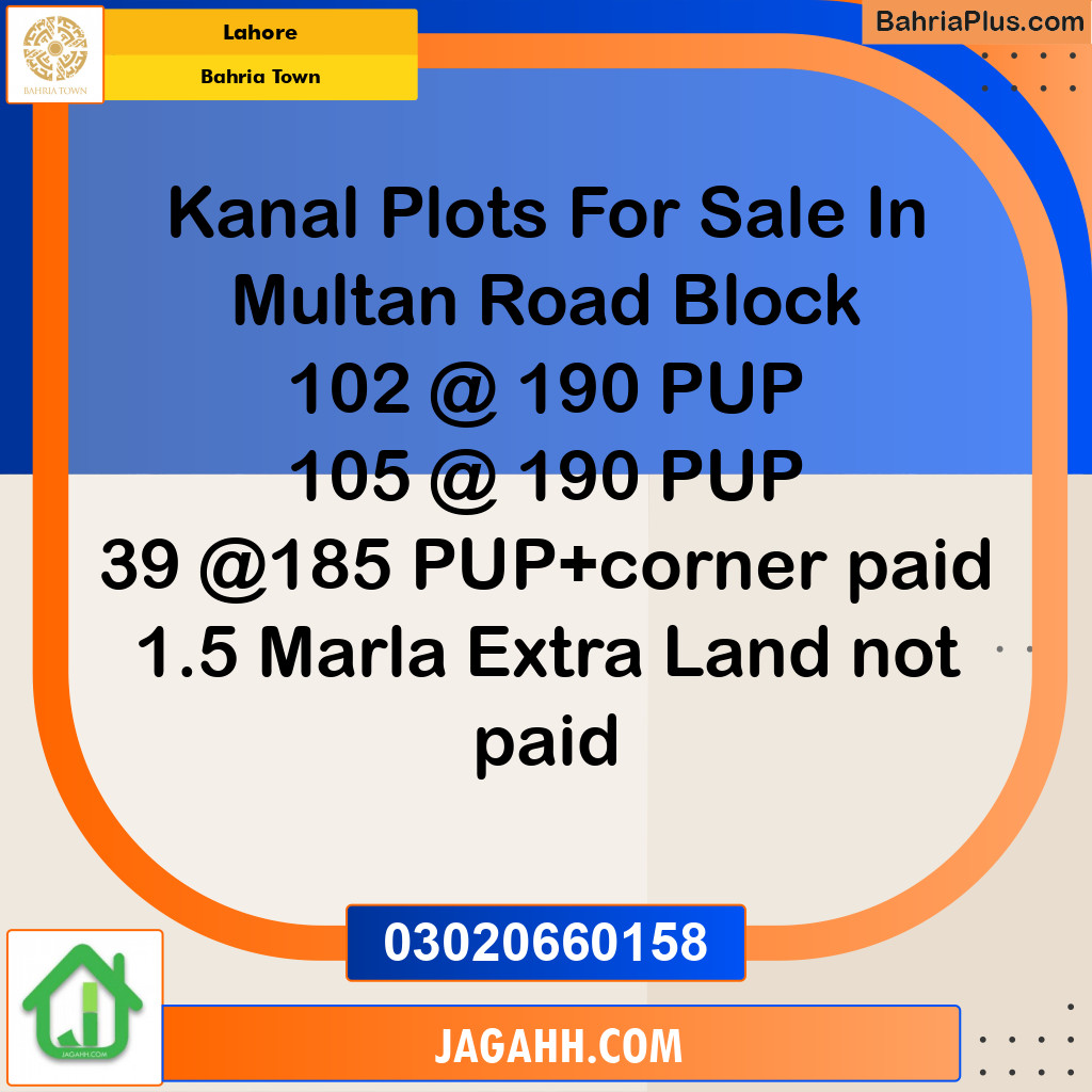 Residential Plot for Sale in Sector D - EE Multan Block -  Bahria Town, Lahore - (BP-175336)