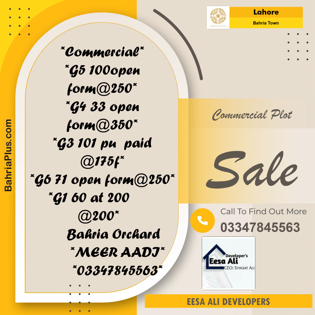 Commercial Plot for Sale in Phase 4 - G5 Commercial -  Bahria Orchard, Lahore - (BP-175354)