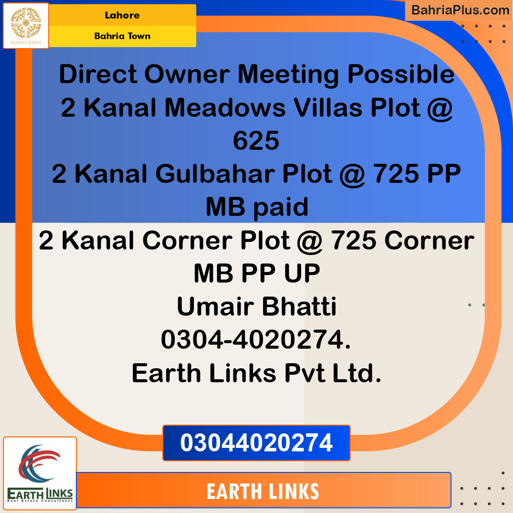 Residential Plot for Sale in Sector B - Meadows Villas -  Bahria Town, Lahore - (BP-175359)
