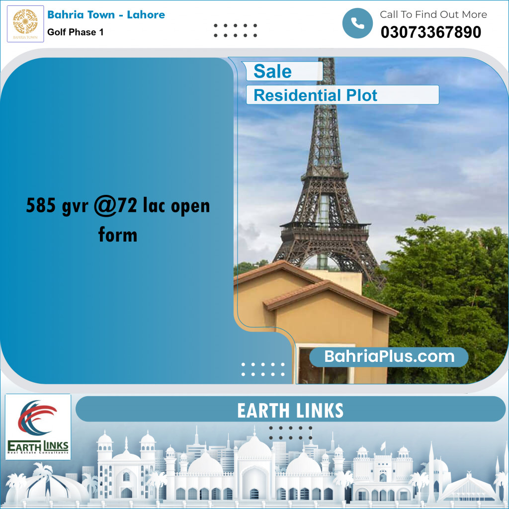 Residential Plot for Sale in Golf Phase 1 -  Bahria Town, Lahore - (BP-175366)