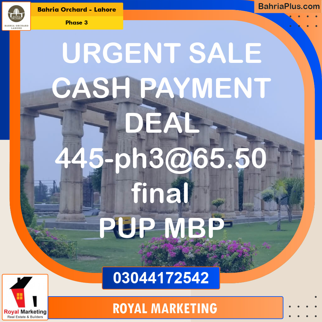 Residential Plot for Sale in Phase 3 -  Bahria Orchard, Lahore - (BP-175376)
