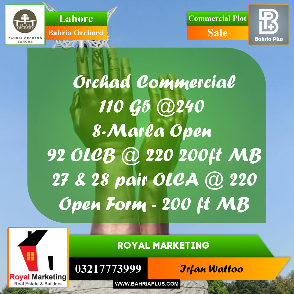 Commercial Plot for Sale in Phase 4 - G5 Block -  Bahria Orchard, Lahore - (BP-175394)