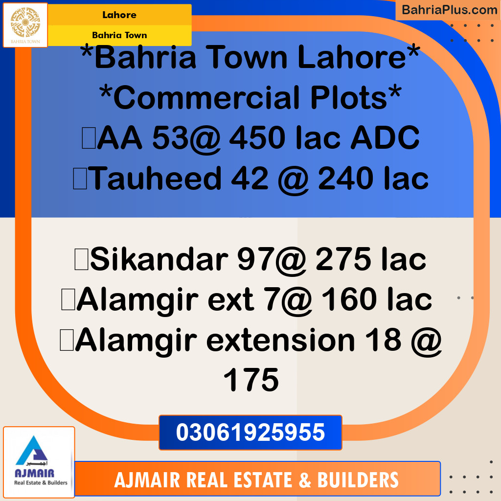 Commercial Plot for Sale in Sector D - AA Block -  Bahria Town, Lahore - (BP-175396)