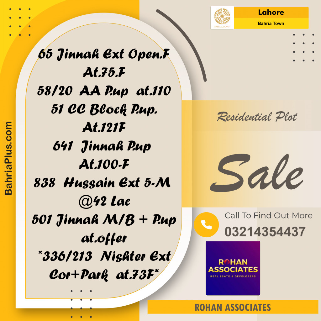 Residential Plot for Sale in Sector E - Jinnah Ext. Block - Bahria Town, Lahore - (BP-175411)