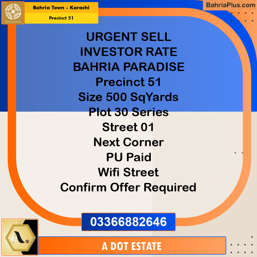 500 Sq. Yards Residential Plot for Sale in Precinct 51 -  Bahria Town, Karachi - (BP-175423)