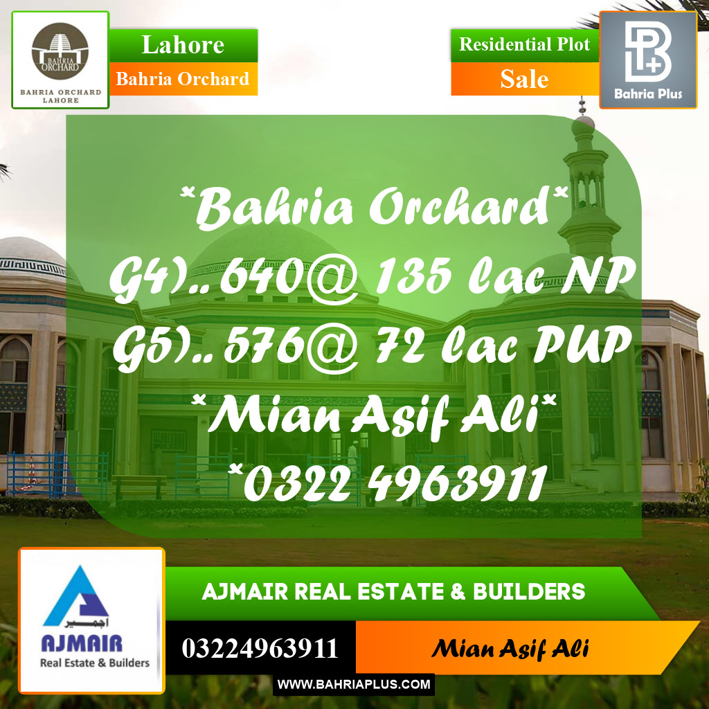 Residential Plot for Sale in Phase 4 - G4 Block -  Bahria Orchard, Lahore - (BP-175435)