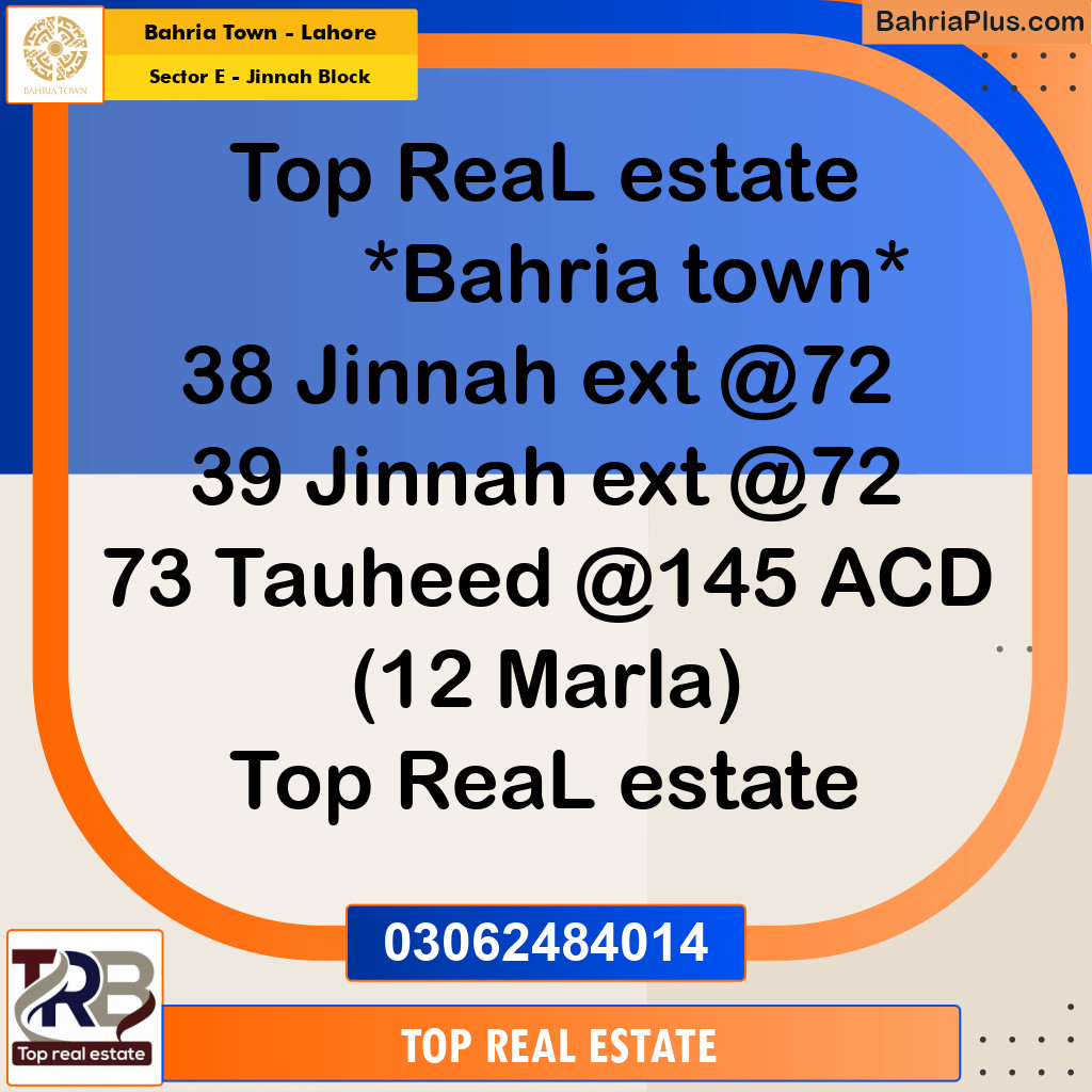Residential Plot for Sale in Sector E - Jinnah Block - Bahria Town, Lahore - (BP-175447)