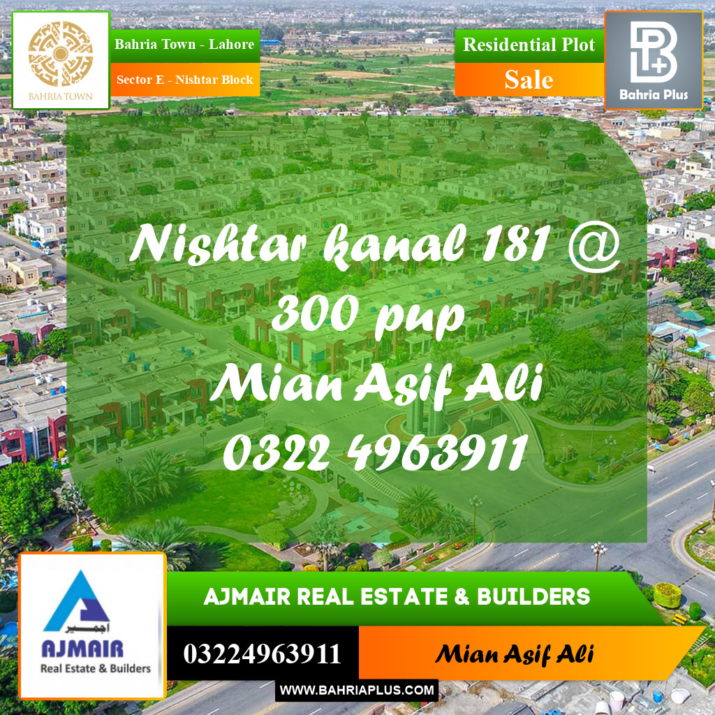 Residential Plot for Sale in Sector E - Nishtar Block -  Bahria Town, Lahore - (BP-175451)