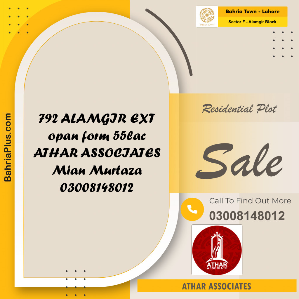 Residential Plot for Sale in Sector F - Alamgir Block - Bahria Town, Lahore - (BP-175519)