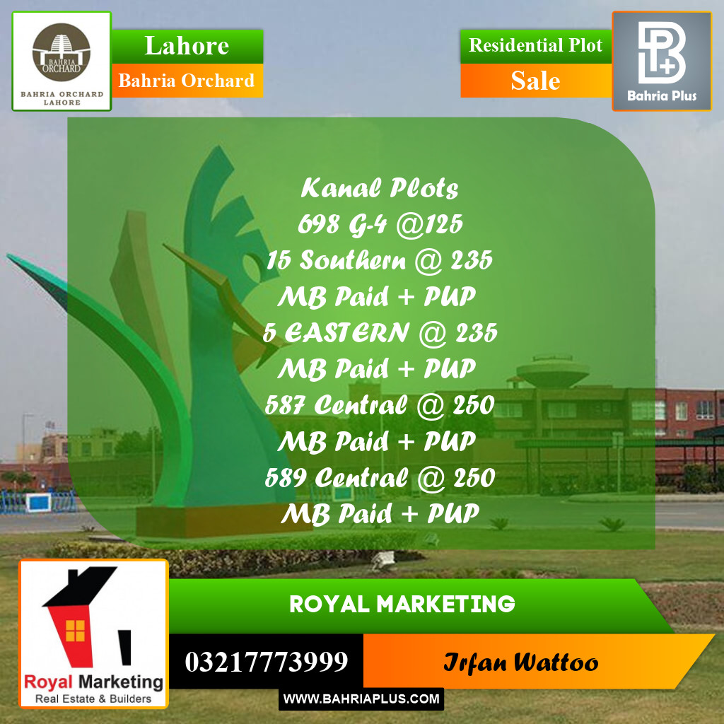 Residential Plot for Sale in Phase 4 - G4 Block -  Bahria Orchard, Lahore - (BP-175520)