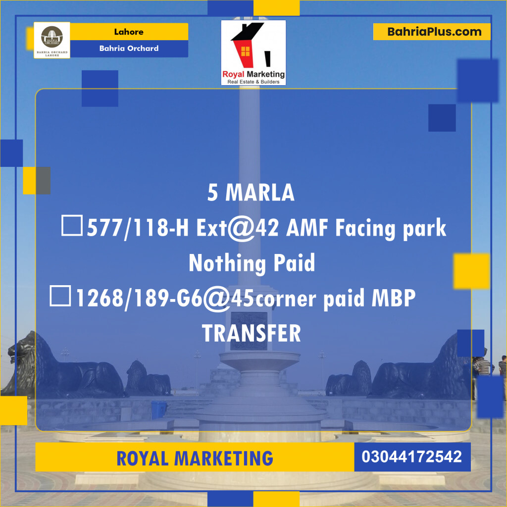 Residential Plot for Sale in Phase 2 - H Block - Bahria Orchard, Lahore - (BP-175633)
