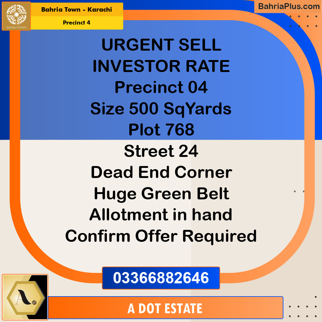 500 Sq. Yards Residential Plot for Sale in Precinct 4 -  Bahria Town, Karachi - (BP-175672)
