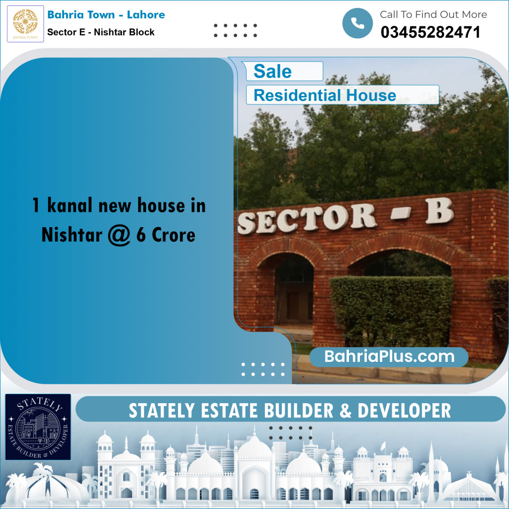 Residential House for Sale in Sector E - Nishtar Block -  Bahria Town, Lahore - (BP-175733)