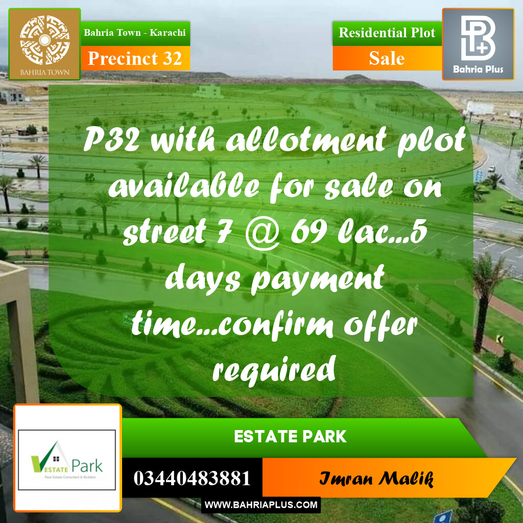 Residential Plot for Sale in Precinct 32 - Bahria Town, Karachi - (BP-175783)