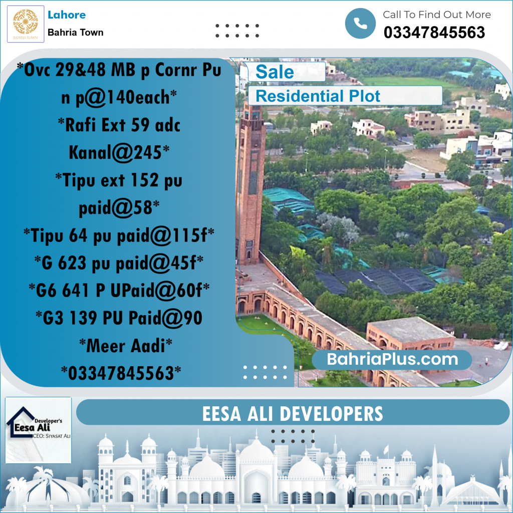Residential Plot for Sale in Overseas C -  Bahria Town, Lahore - (BP-175794)