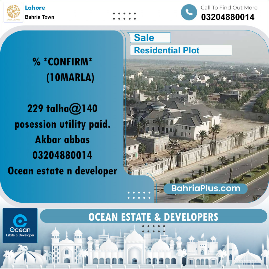 Residential Plot for Sale in Sector F - Talha Block - Bahria Town, Lahore - (BP-175845)