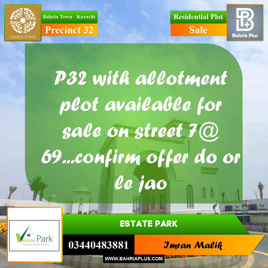 250 Sq. Yards Residential Plot for Sale in Precinct 32 -  Bahria Town, Karachi - (BP-175848)