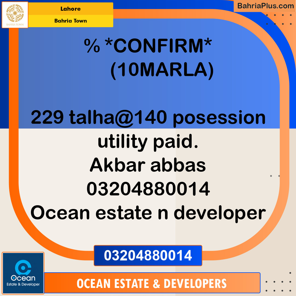 Residential Plot for Sale in Sector F - Talha Block - Bahria Town, Lahore - (BP-175889)