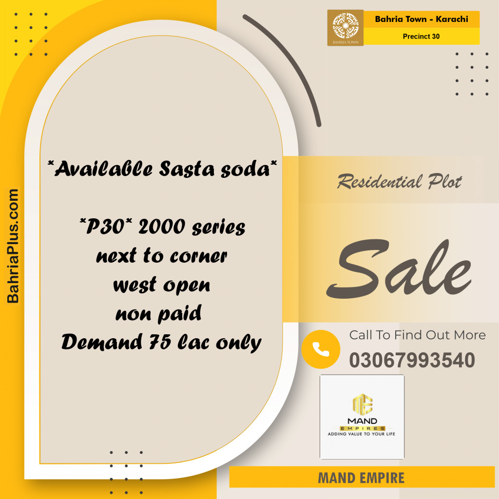 250 Sq. Yards Residential Plot for Sale in Precinct 30 -  Bahria Town, Karachi - (BP-175892)