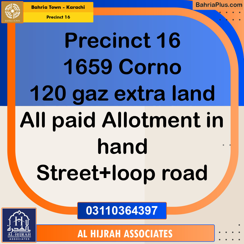 250 Sq. Yards Residential Plot for Sale in Precinct 16 -  Bahria Town, Karachi - (BP-175912)