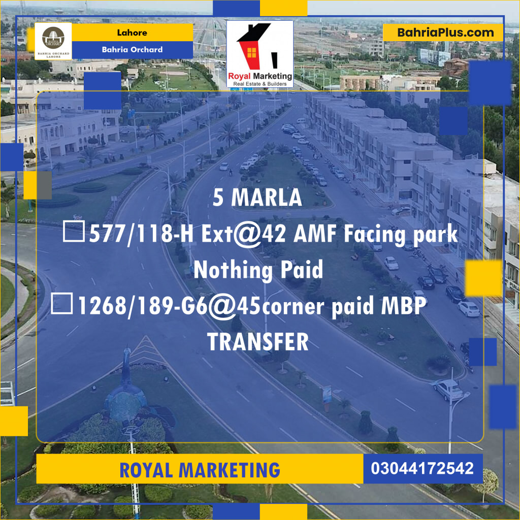 Residential Plot for Sale in Phase 2 - H Block - Bahria Orchard, Lahore - (BP-175975)