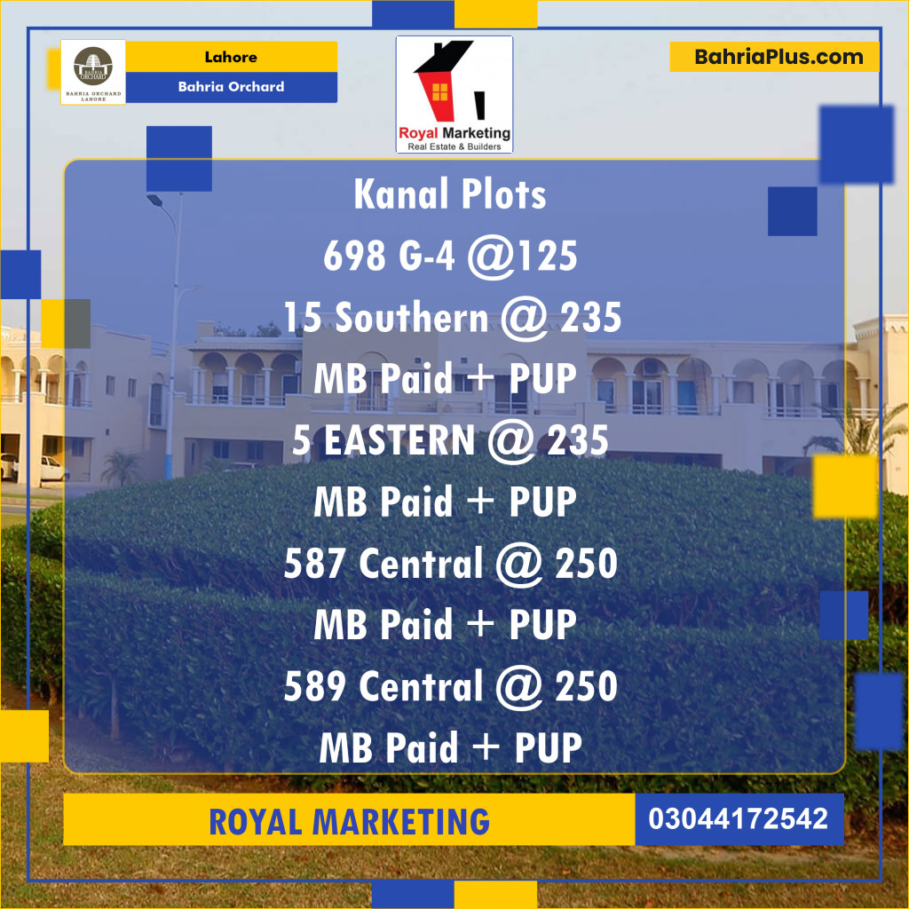 Residential Plot for Sale in Phase 4 - G4 Block - Bahria Orchard, Lahore - (BP-175980)
