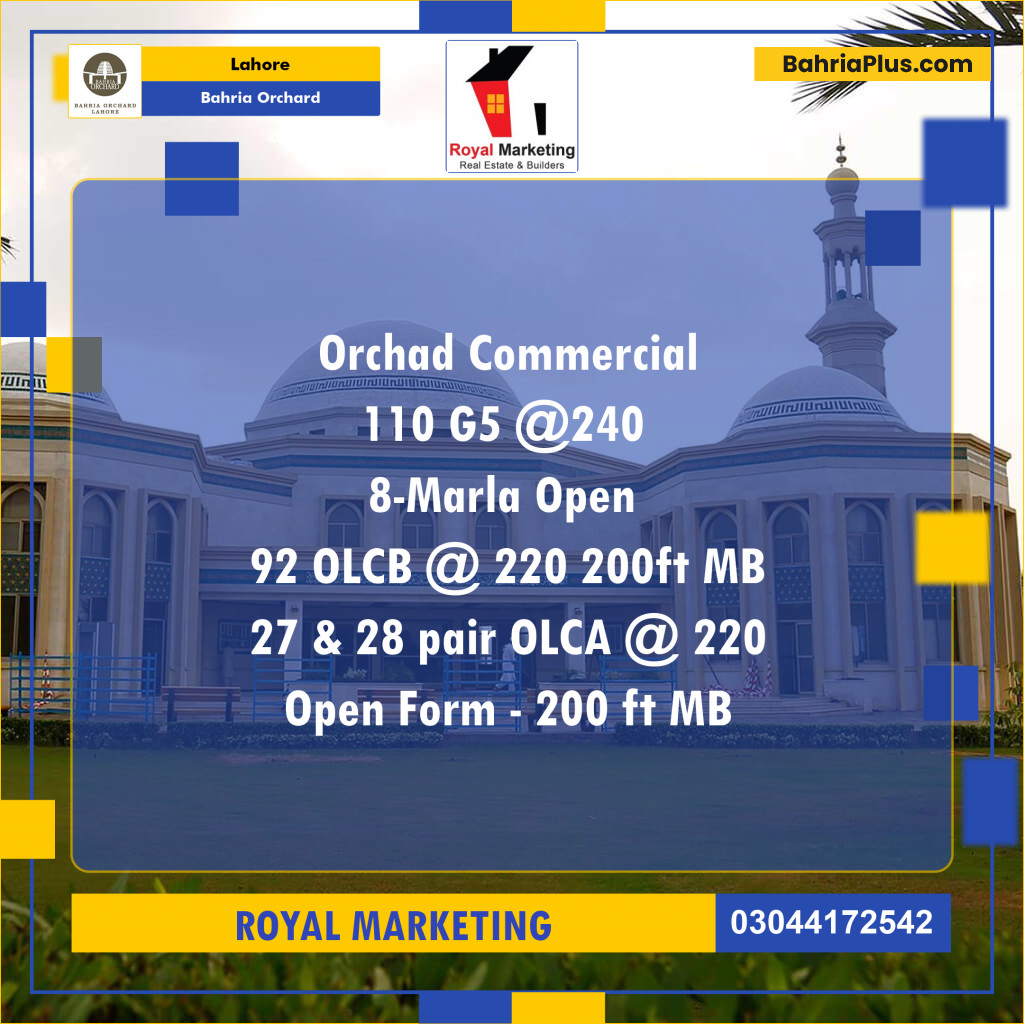 Commercial Plot for Sale in Phase 4 - G5 Block - Bahria Orchard, Lahore - (BP-175982)
