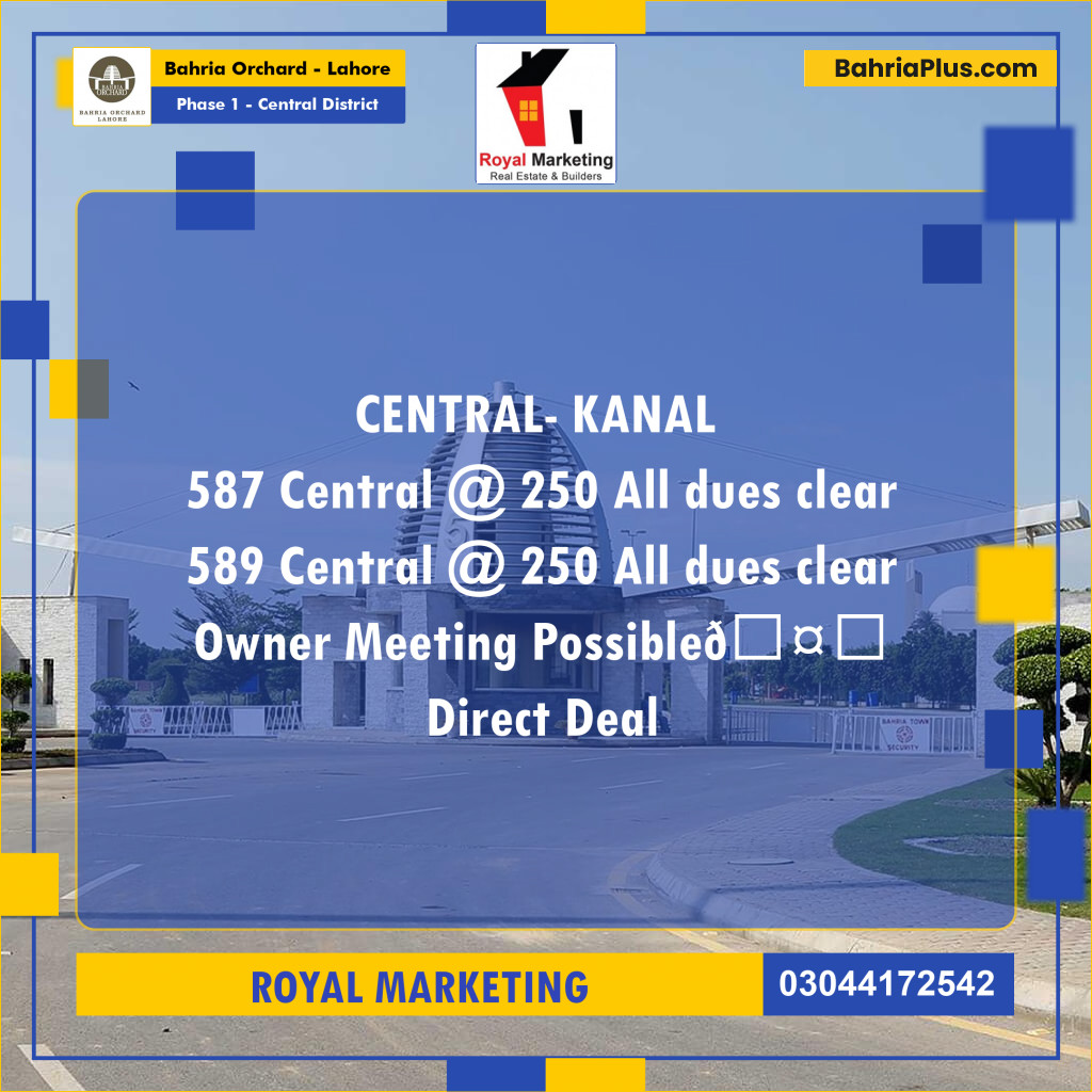 Residential Plot for Sale in Phase 1 - Central District - Bahria Orchard, Lahore - (BP-175983)