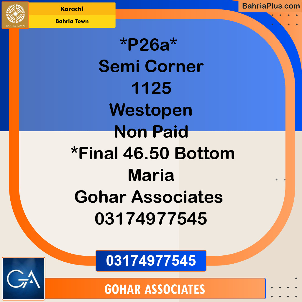 125 Sq. Yards Residential Plot for Sale in Precinct 26A -  Bahria Town, Karachi - (BP-176004)