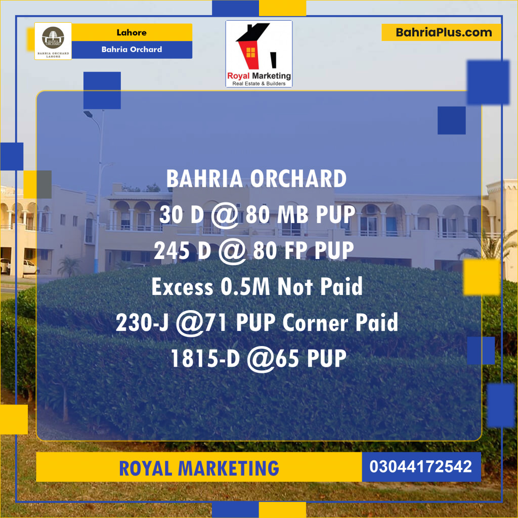 Residential Plot for Sale in Bahria Orchard, Lahore - (BP-176012)